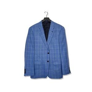 Armani Collezioni Blue Windowpane Wool Suit Jacket, Size 42-43